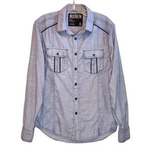 Mens Rerun Button Up Shirt Long Sleeved Flap Pockets Blue Size Small‎